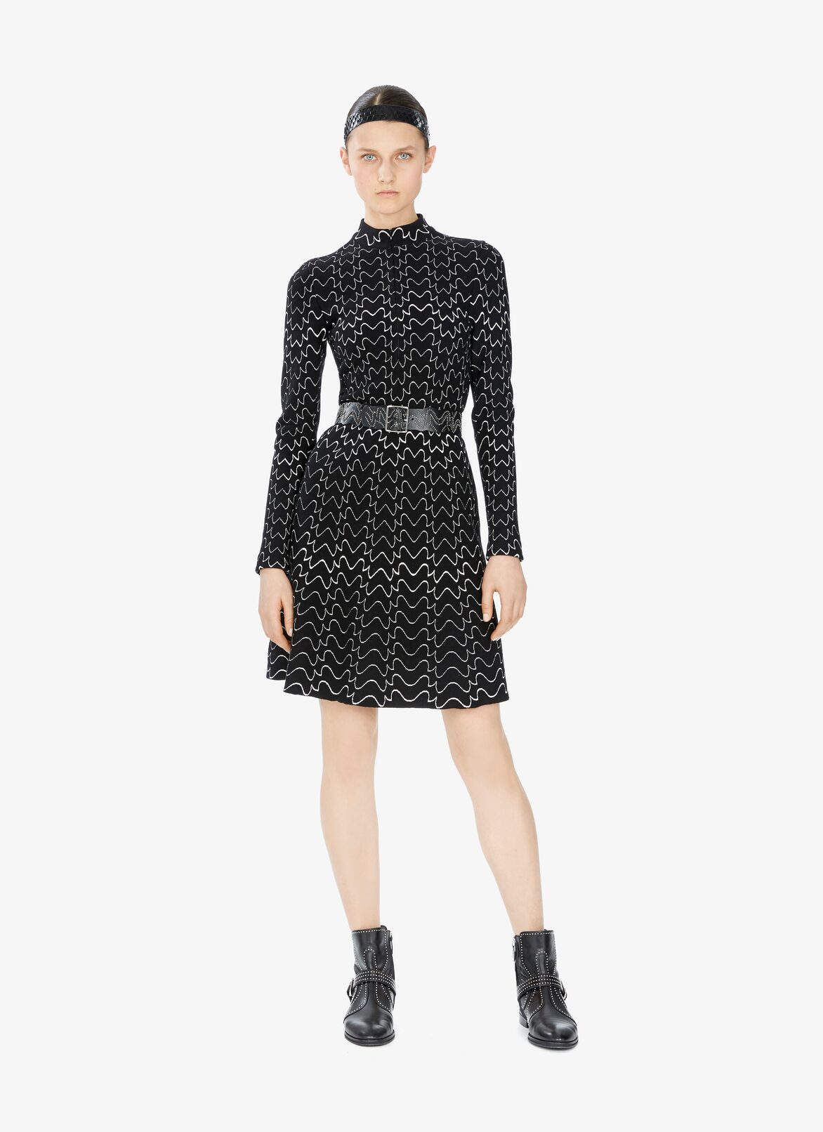 LONG SLEEVE DRESS FILIGRANE BLACK/WHITE ALAÏA BLACK/WHITE  LONG SLEEVE DRESS FILIGRANE BLACK/WHITE